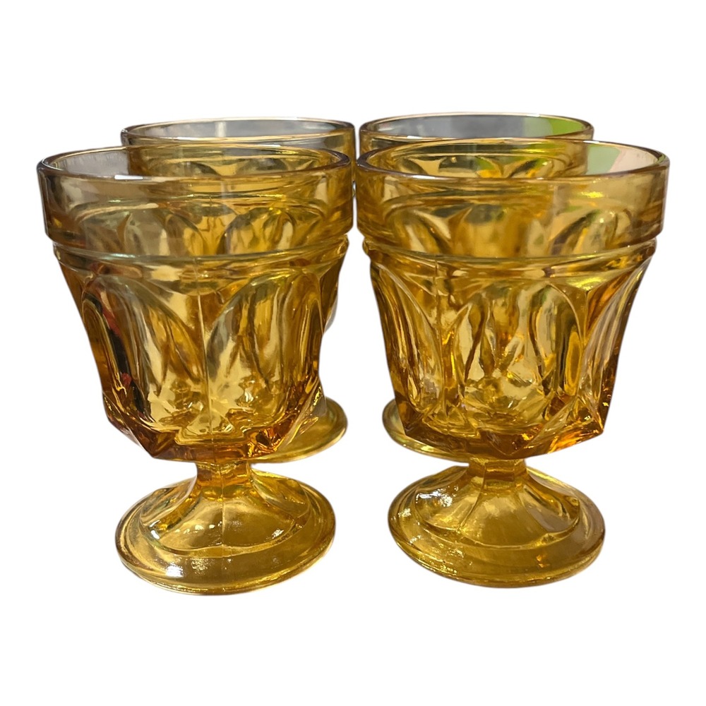 Vintage Anchor Hocking Glass Amber Honey Gold Fairfield Goblet Set of 4 - Picture 3 of 3